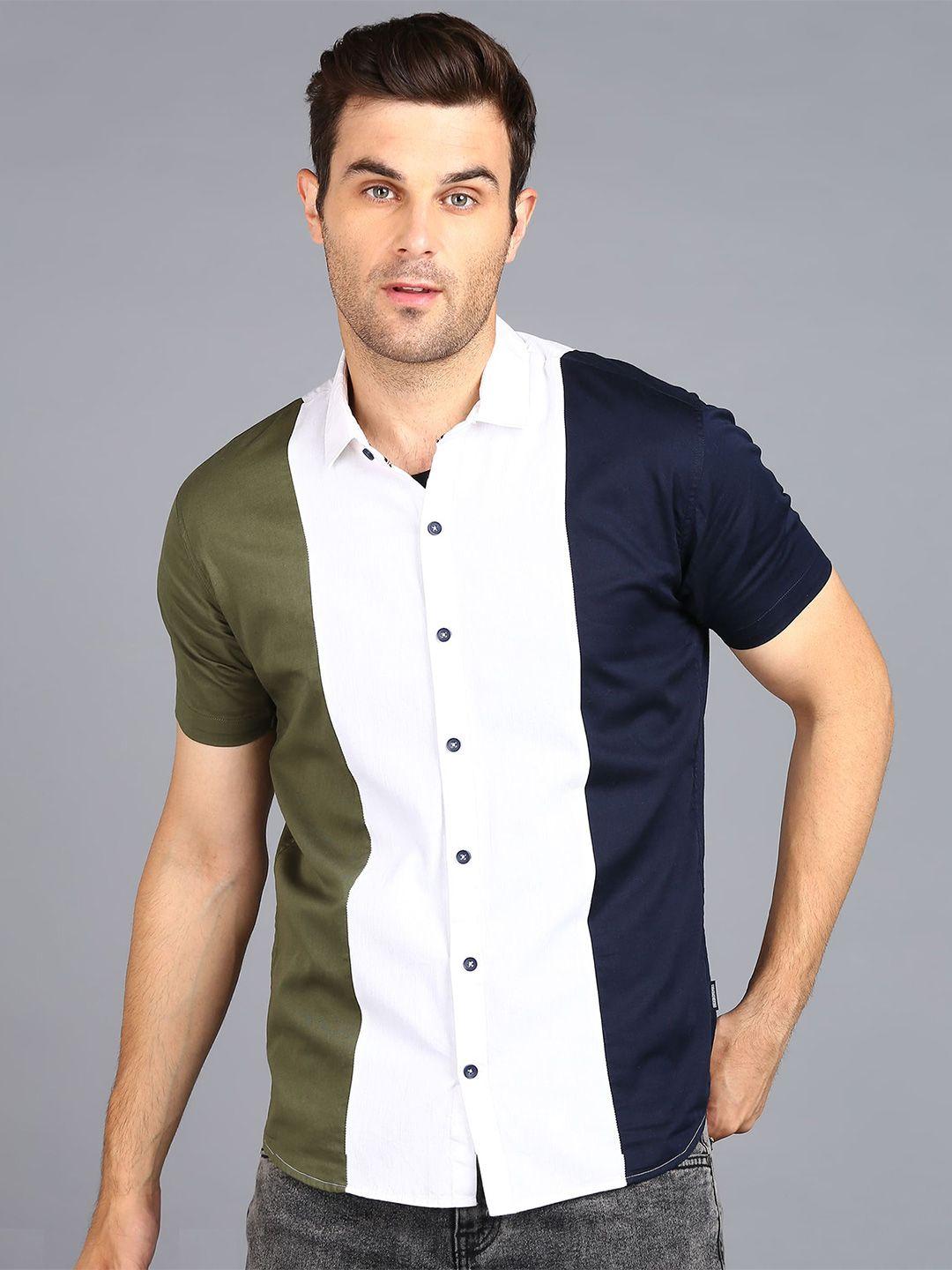 urbano fashion colourblocked slim fit cotton casual shirt