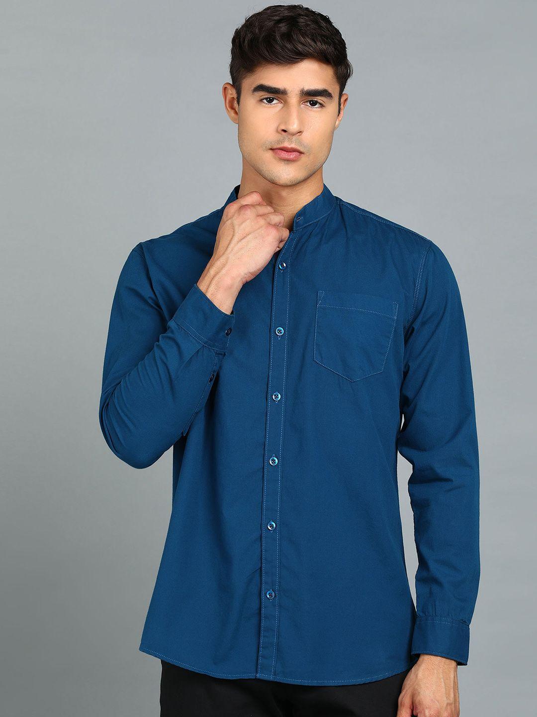 urbano fashion mandarin collar slim fit opaque pure cotton casual shirt