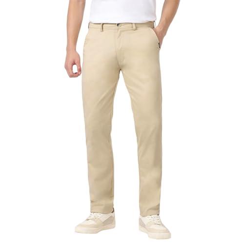 urbano fashion men's cream cotton slim fit casual chinos trousers stretch (chino-cream-40)