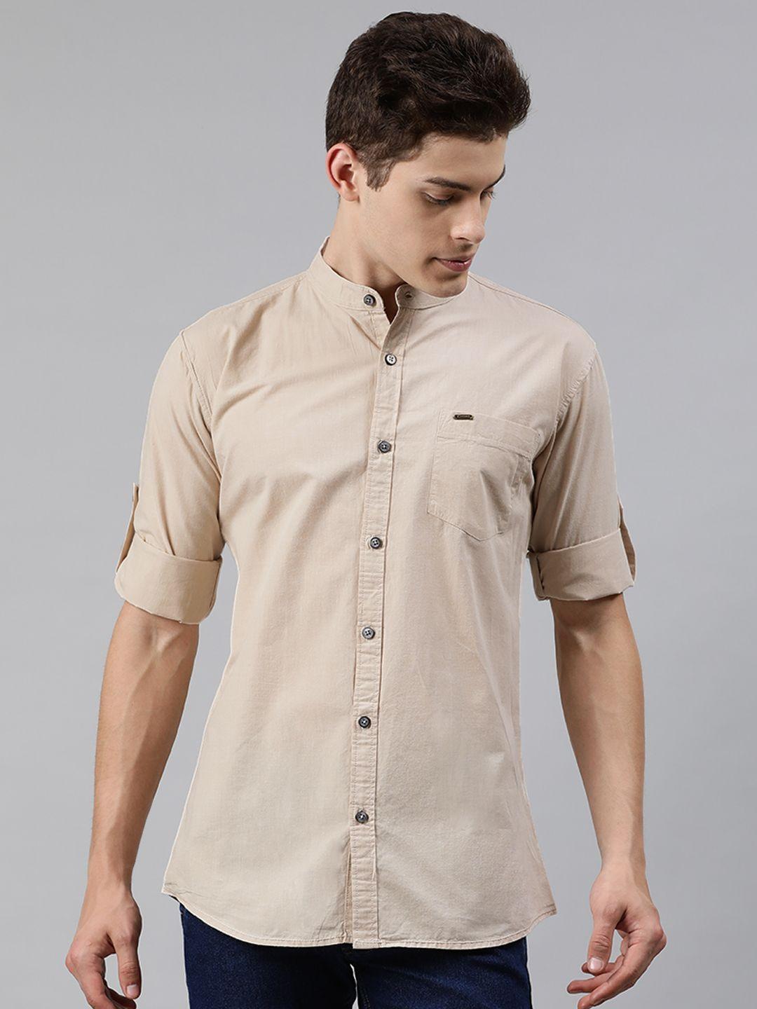 urbano fashion men beige slim fit solid casual shirt