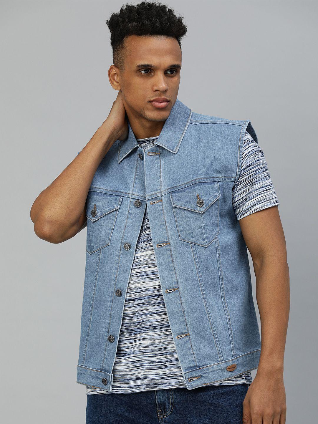 urbano fashion men blue pure cotton solid denim jacket