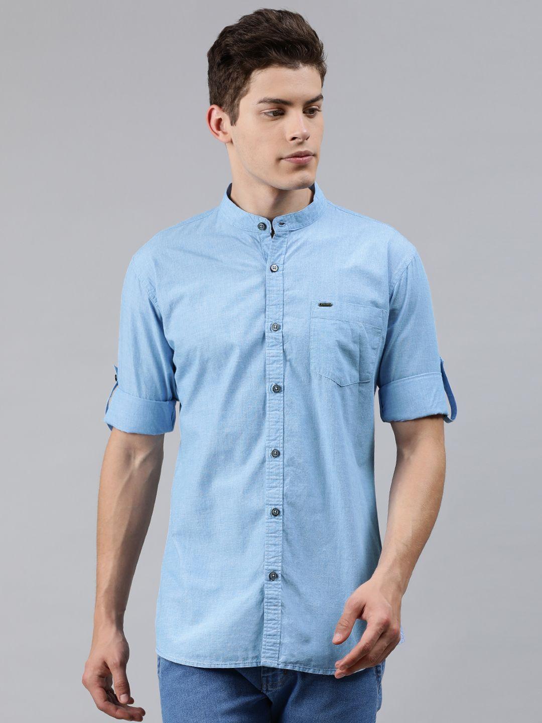 urbano fashion men blue slim fit solid casual shirt
