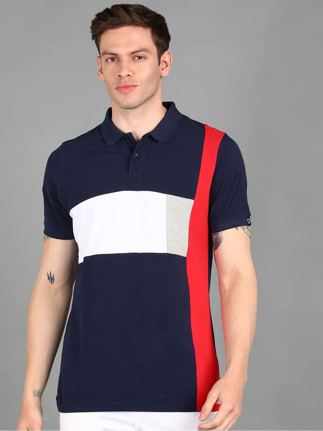 urbano fashion men colourblocked polo collar cotton t-shirt