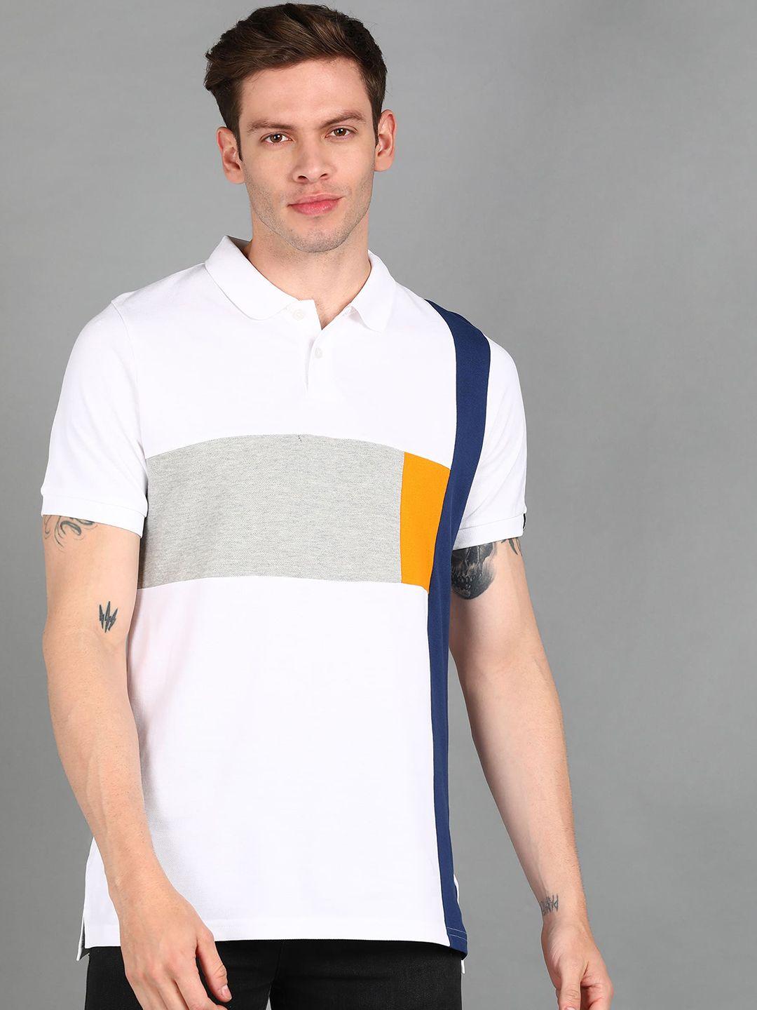 urbano fashion men colourblocked polo collar slim fit cotton t-shirt