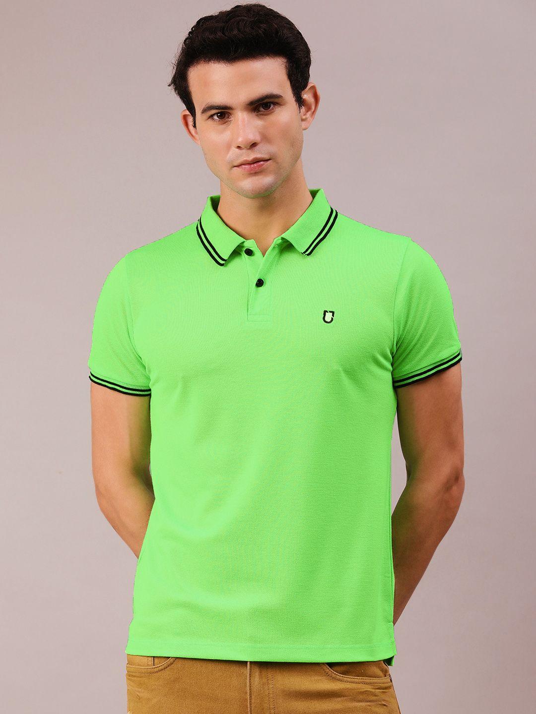 urbano fashion men fluorescent green polo collar slim fit t-shirt