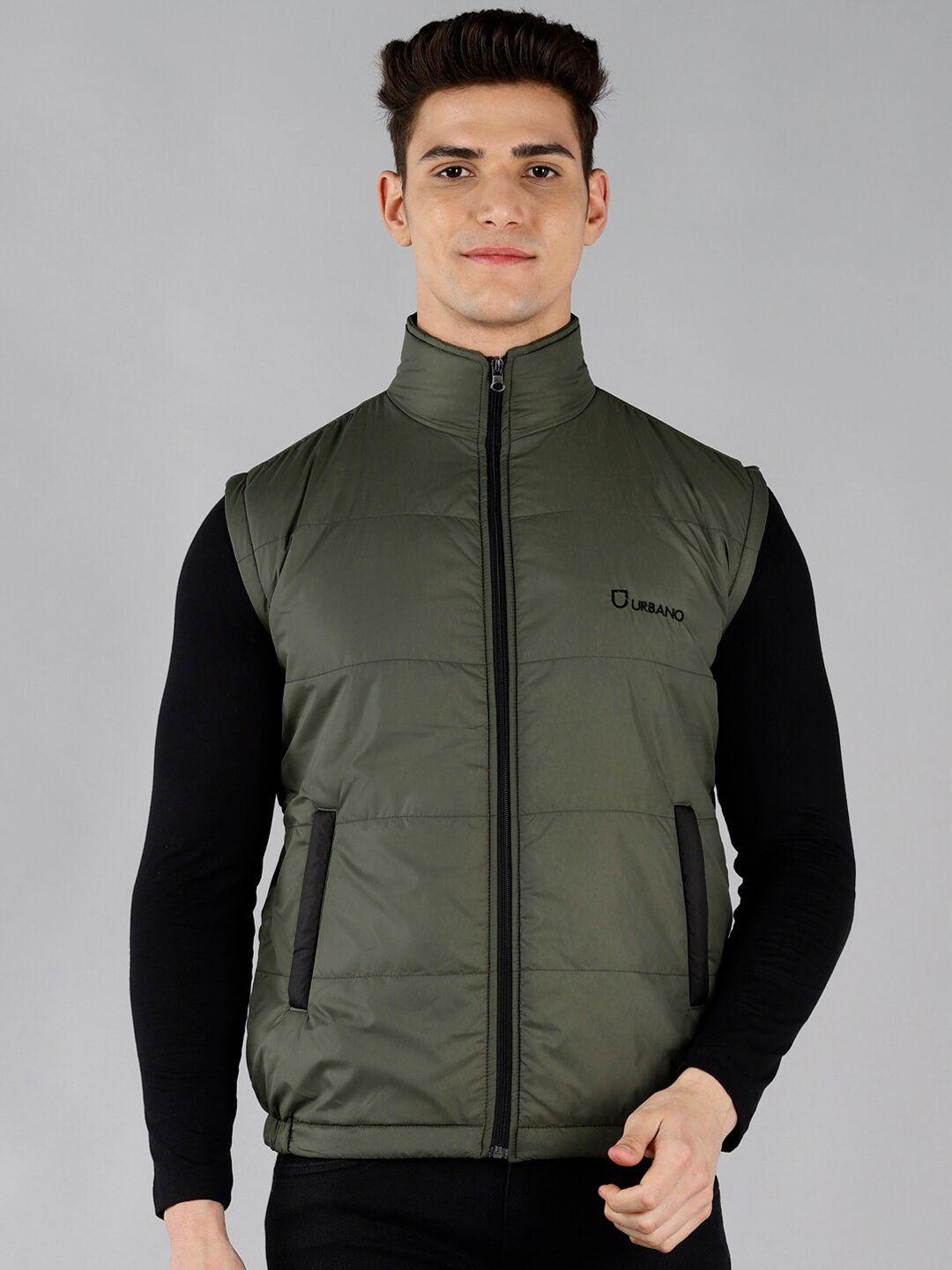 urbano fashion men green brown sleeveless zippered puffer jacket