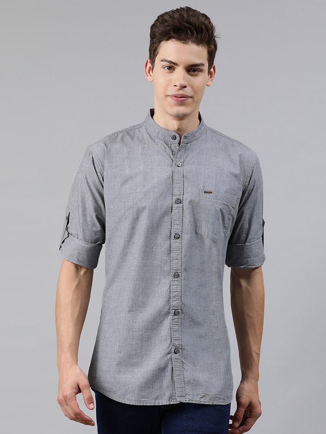 urbano fashion men grey slim fit solid casual shirt