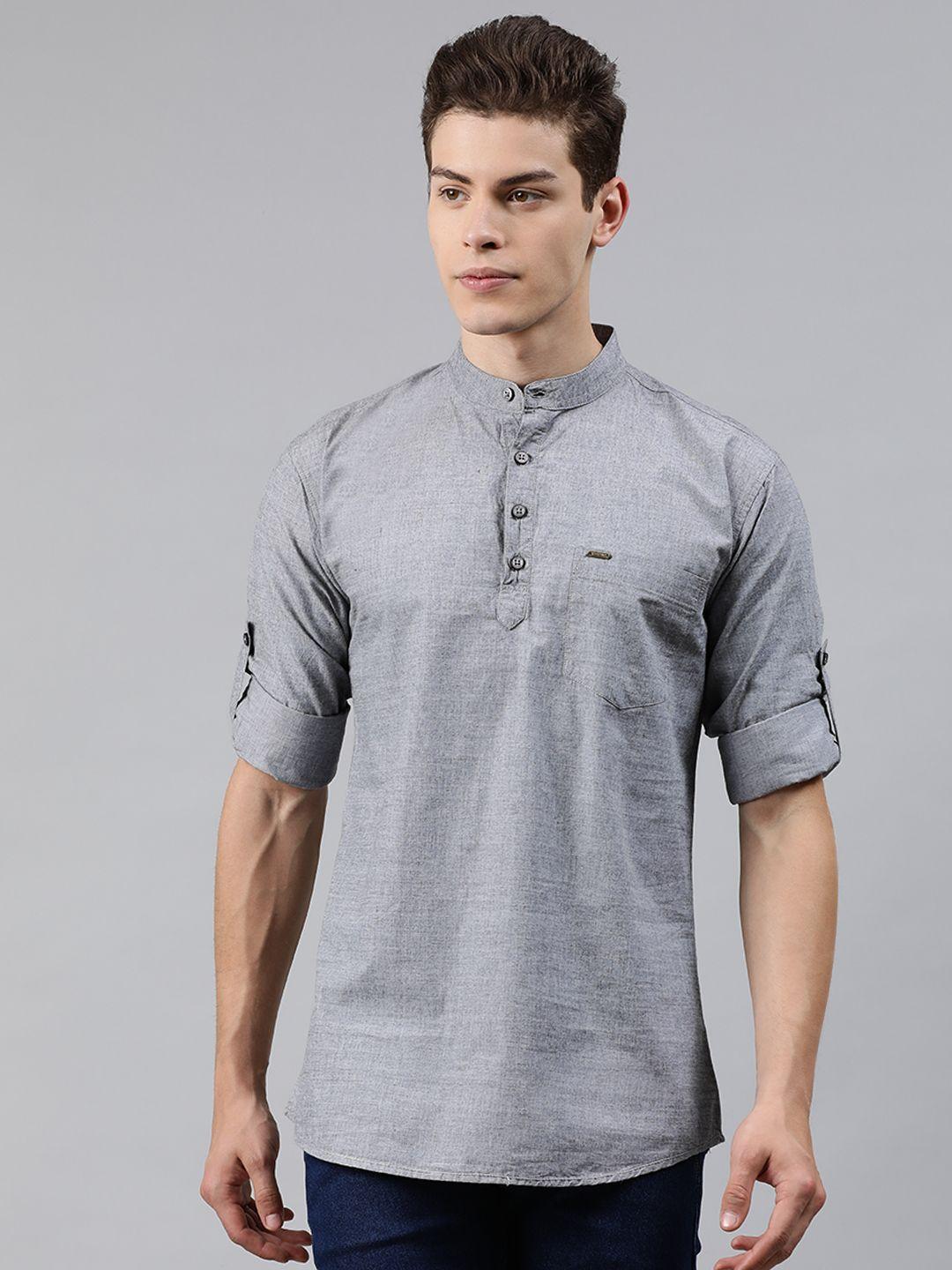 urbano fashion men grey slim fit solid half placket casual shirt