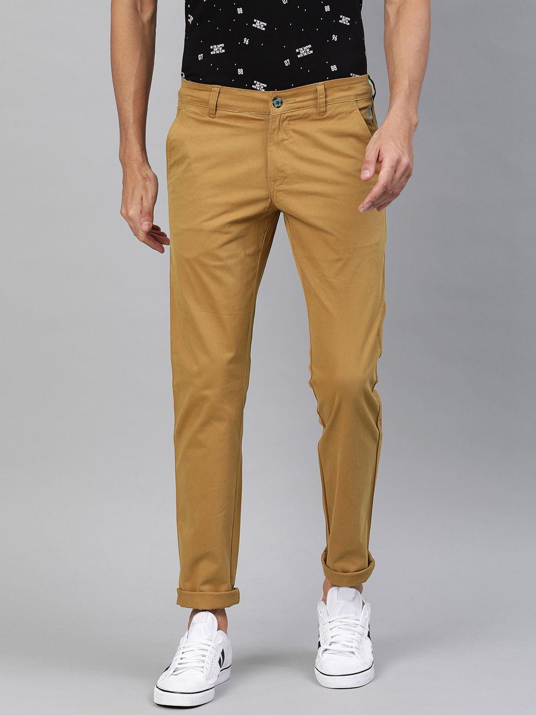 urbano fashion men khaki slim fit solid regular trousers