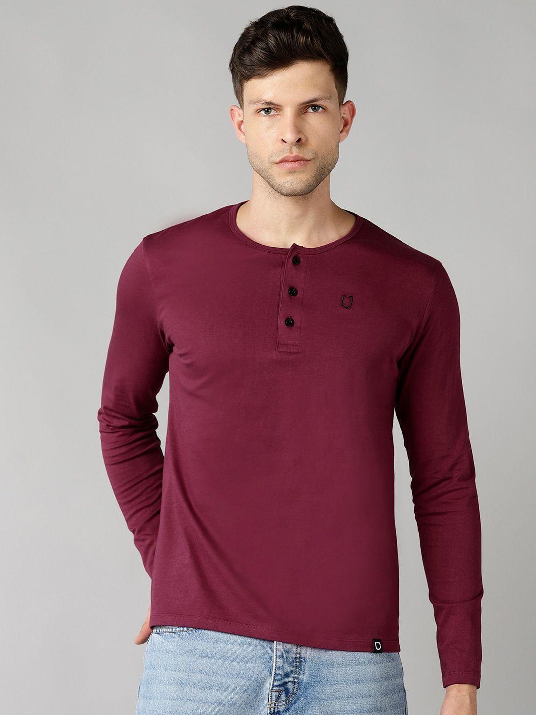urbano fashion men maroon henley neck slim fit t-shirt