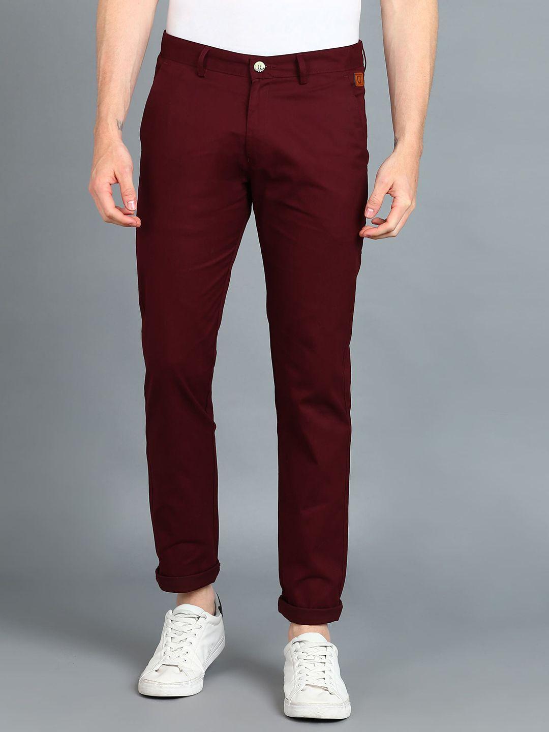 urbano fashion men maroon slim fit easy wash trousers