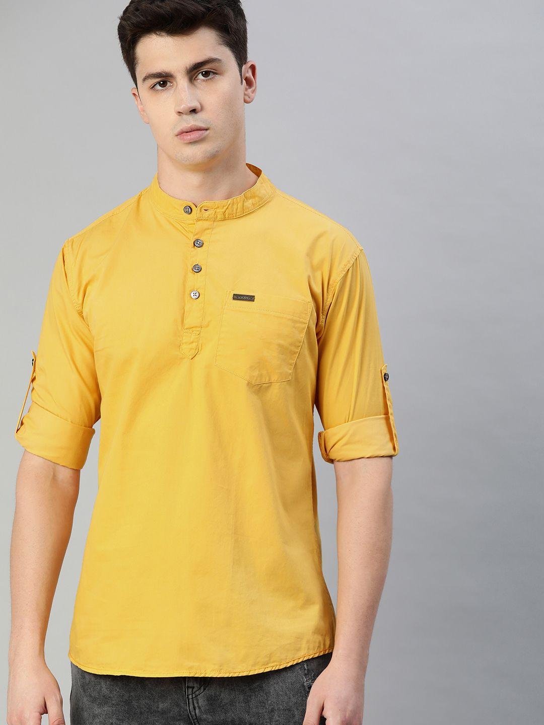 urbano fashion men mustard yellow slim fit solid casual shirt