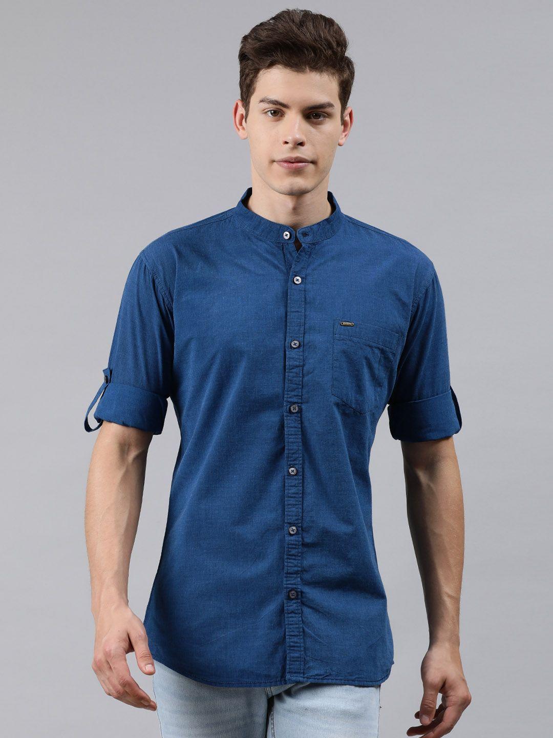 urbano fashion men navy blue slim fit solid casual shirt