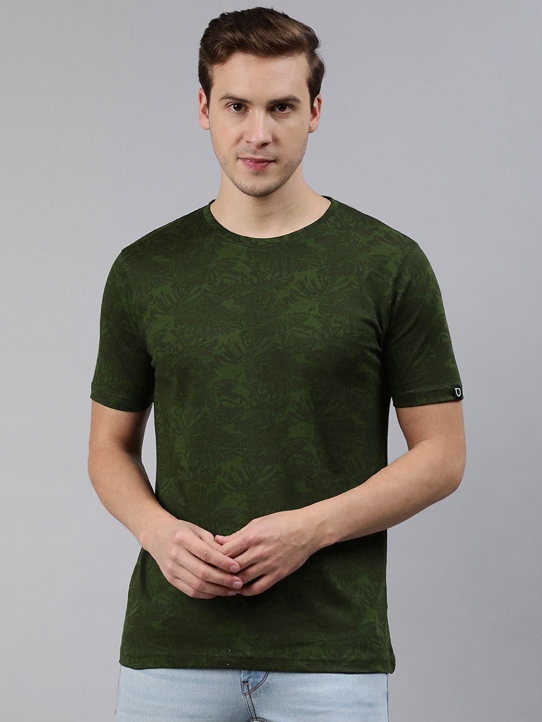 urbano fashion men olive green printed tropical slim fit t-shirt
