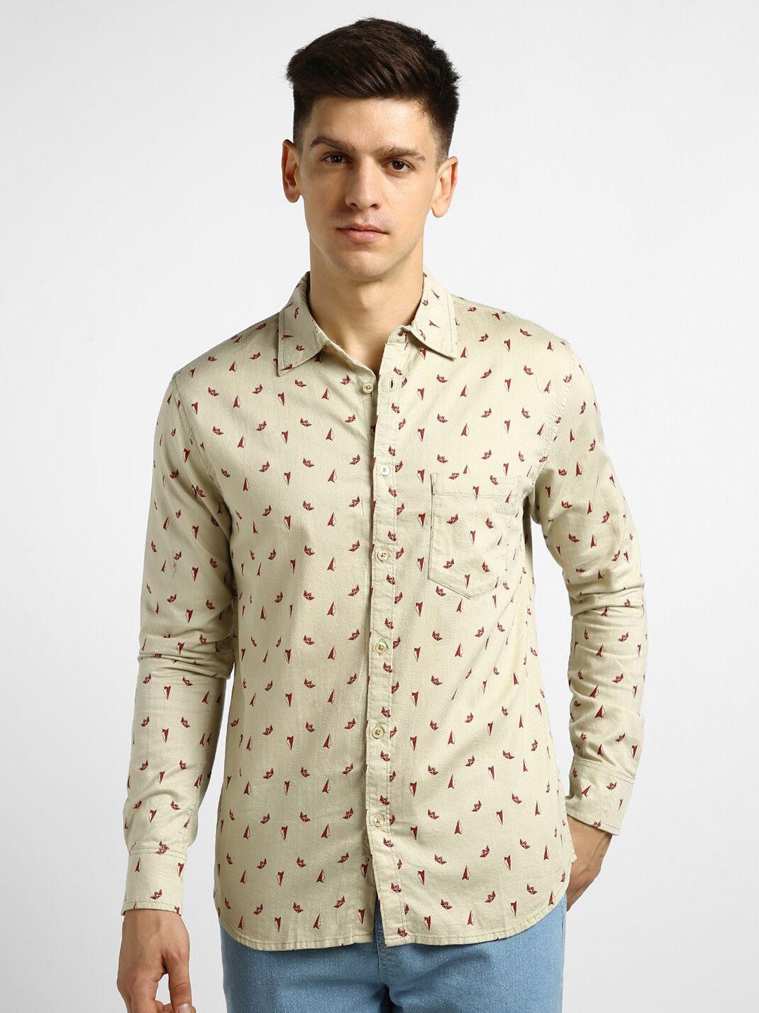 urbano fashion men pink slim fit opaque printed casual shirt