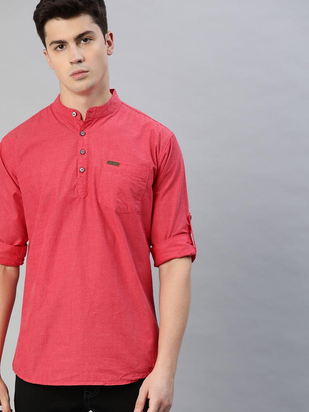 urbano fashion men red slim fit solid casual shirt