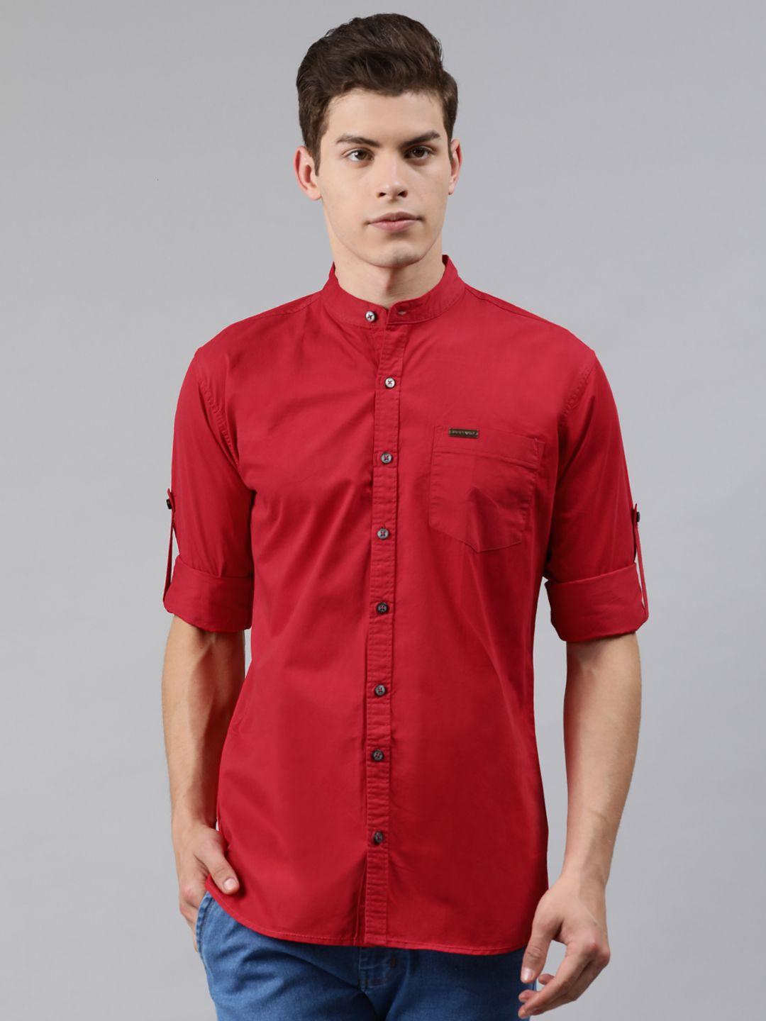 urbano fashion men red slim fit solid casual shirt