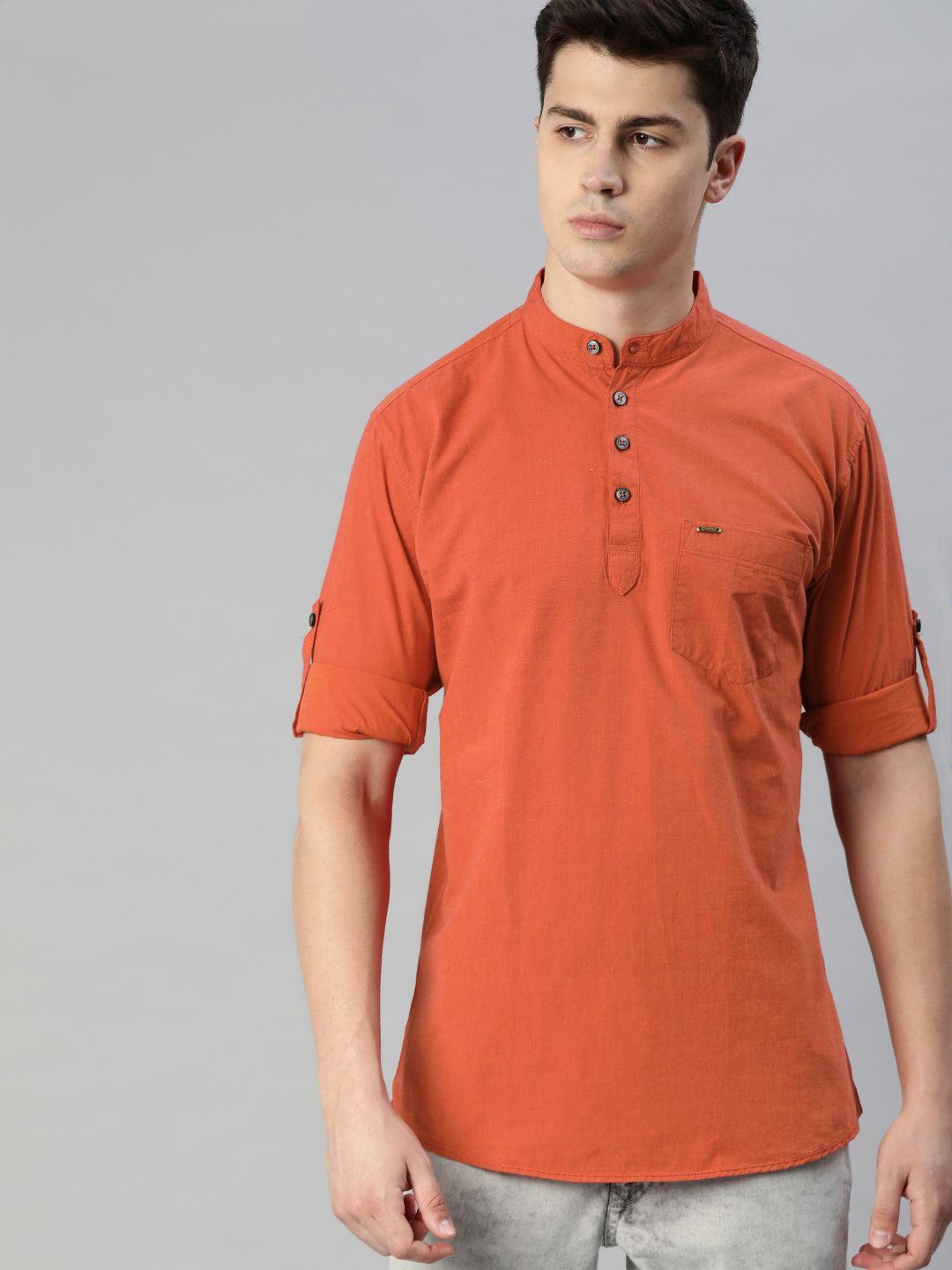 urbano fashion men rust orange slim fit solid casual shirt
