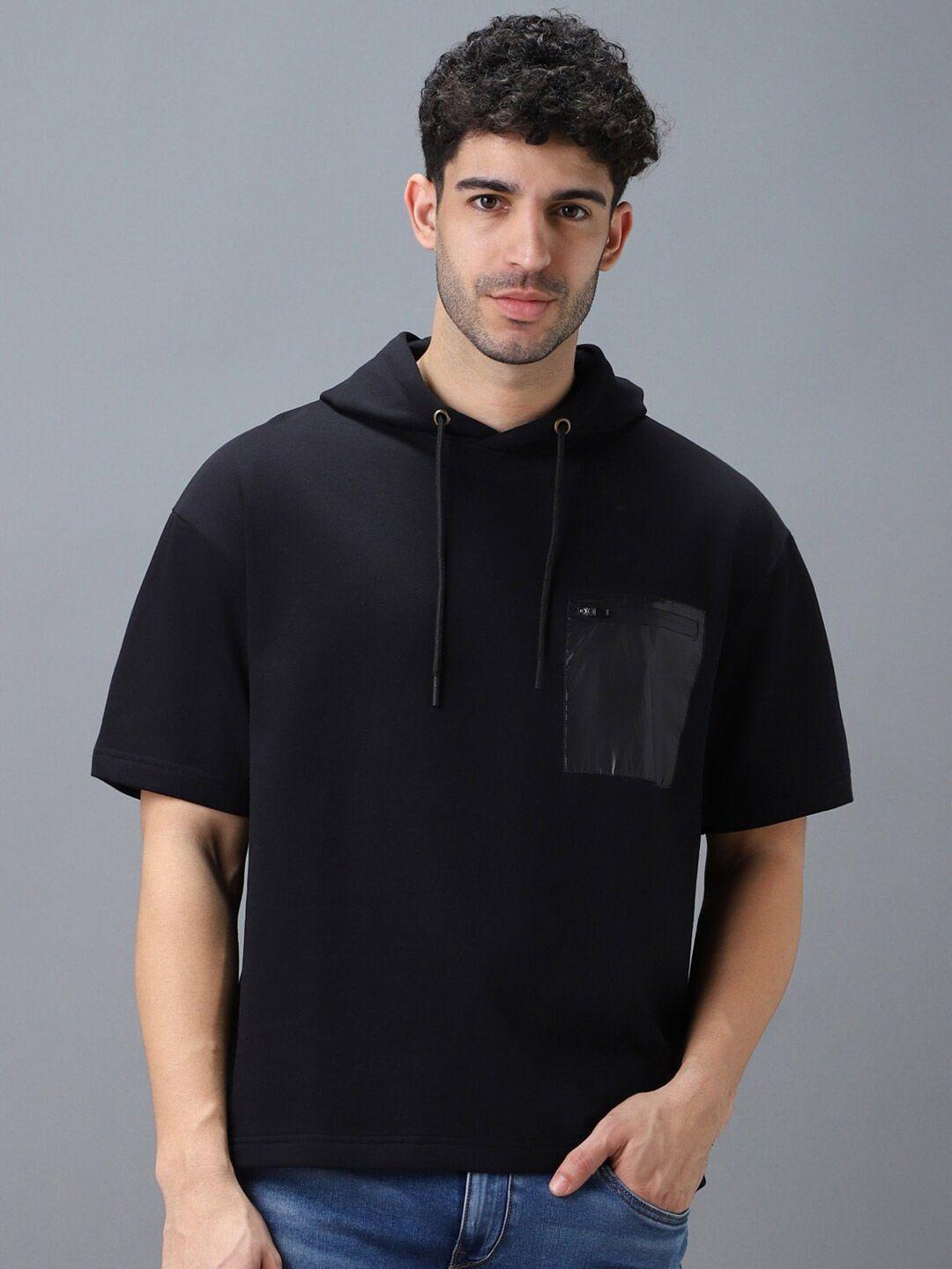 urbano fashion men solid pockets oversized hooded sweatshirt
