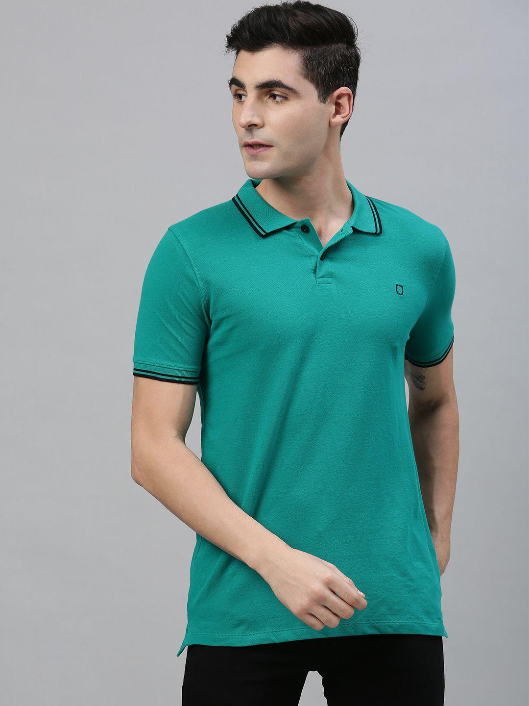 urbano fashion men teal solid polo collar t-shirt