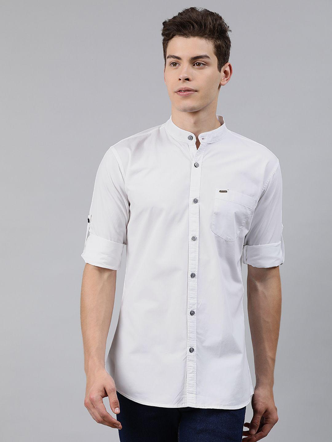 urbano fashion men white slim fit solid casual shirt