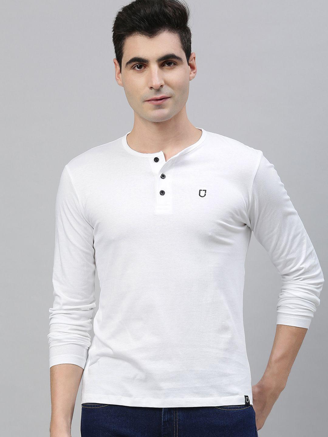 urbano fashion men white solid henley neck t-shirt