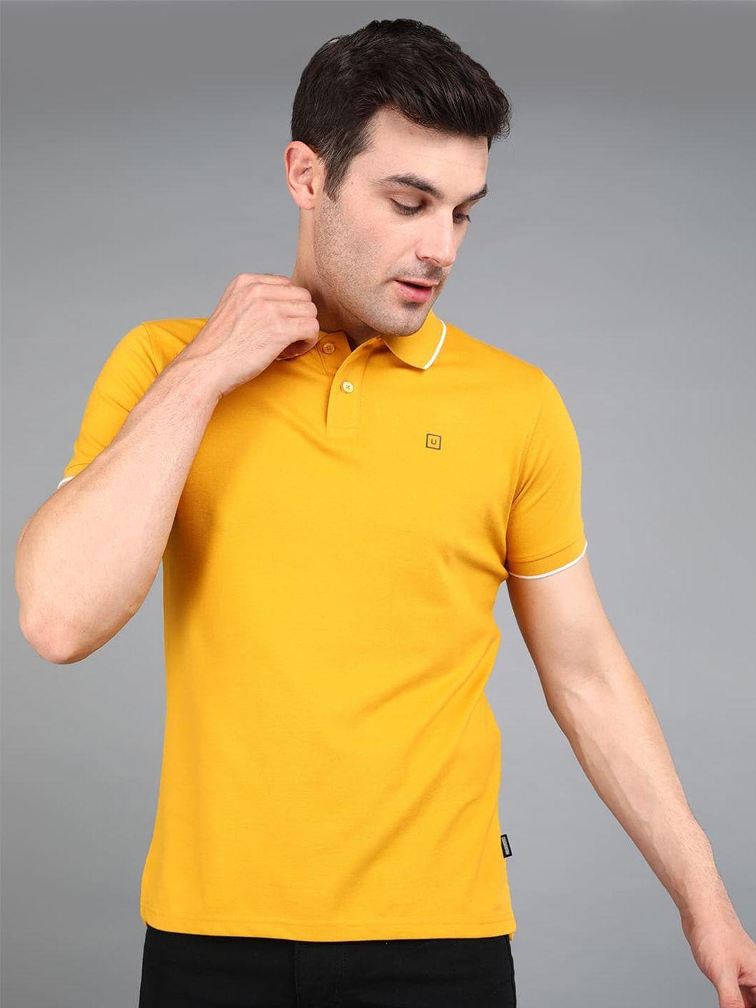 urbano fashion men yellow polo collar slim fit t-shirt