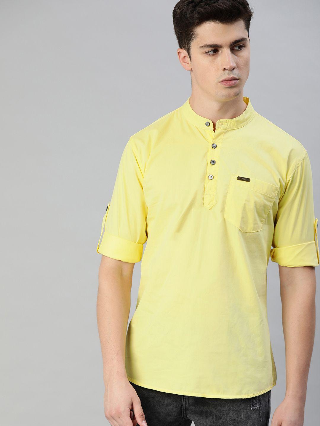 urbano fashion men yellow slim fit solid casual shirt