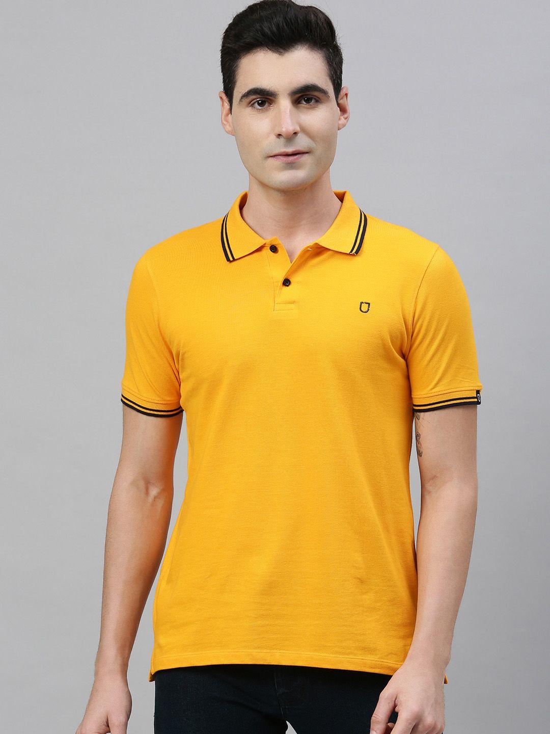 urbano fashion men yellow solid polo collar pure cotton t-shirt