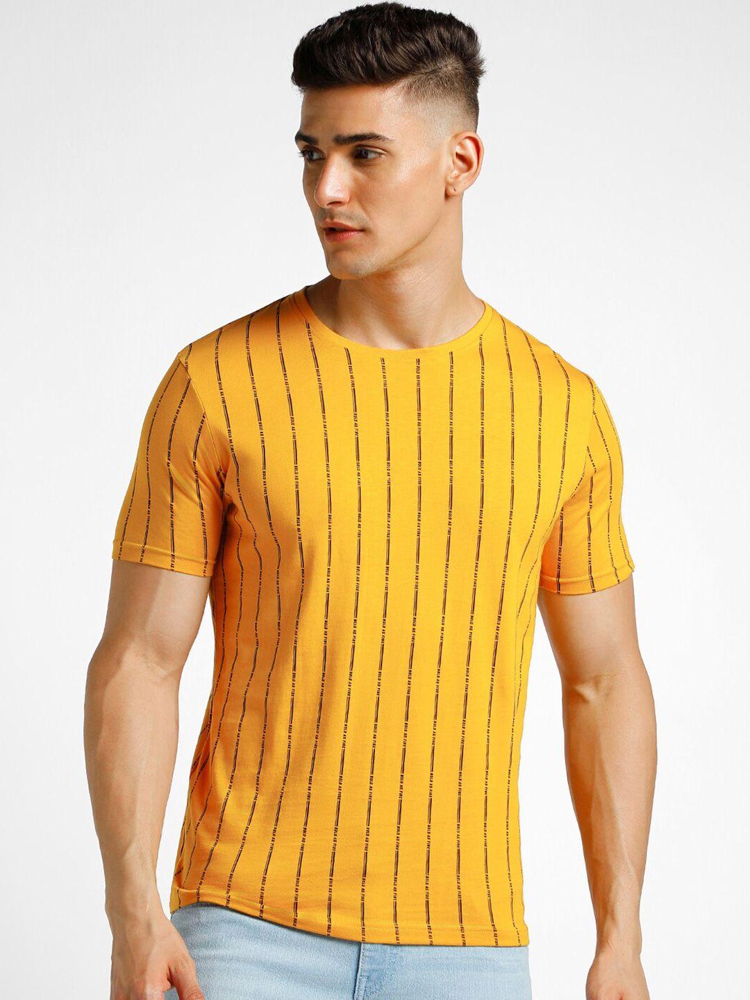 urbano fashion men yellow striped extended sleeves pockets slim fit t-shirt