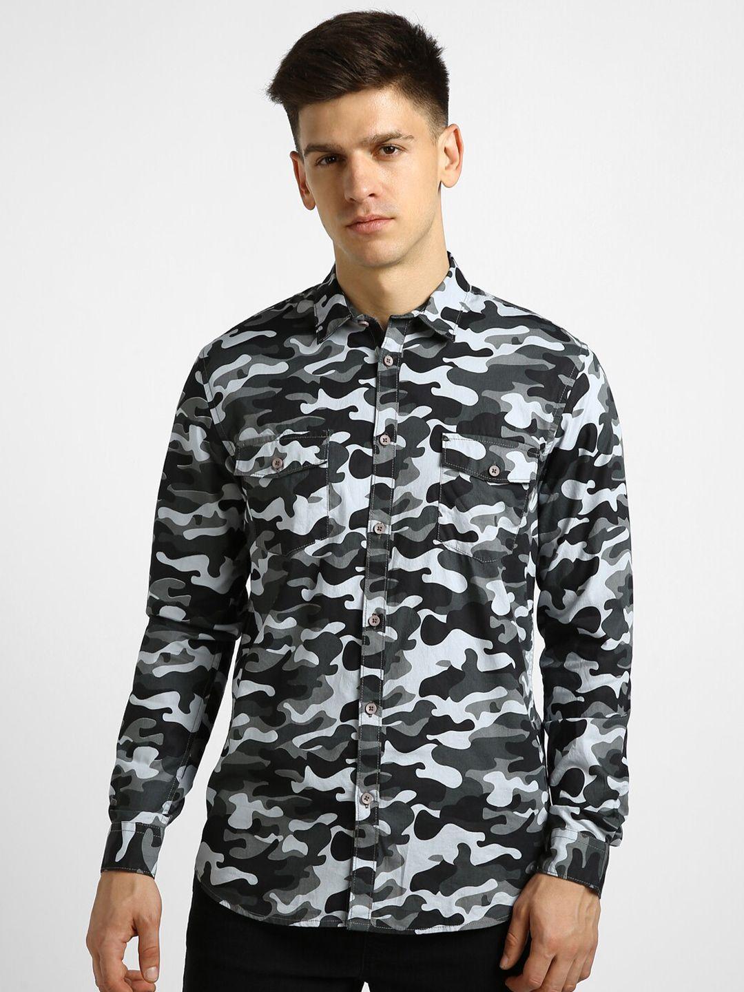 urbano fashion slim fit camouflage printed casual pure cotton  shirt