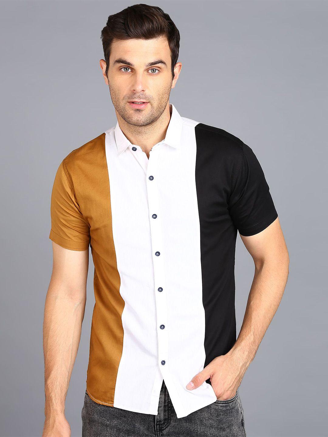 urbano fashion slim fit opaque colourblocked pure cotton casual shirt