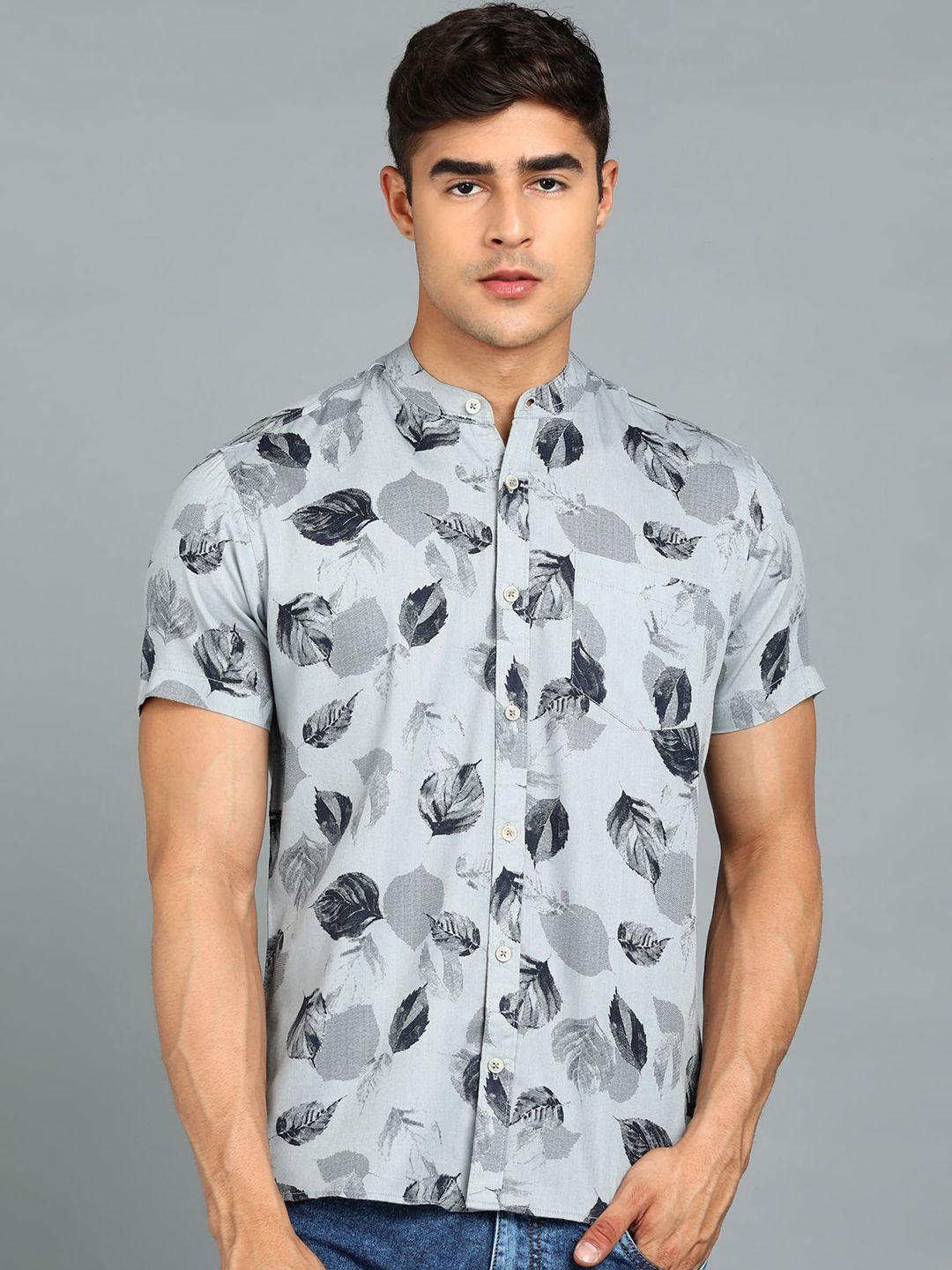 urbano fashion slim fit opaque printed band collar casual shirt