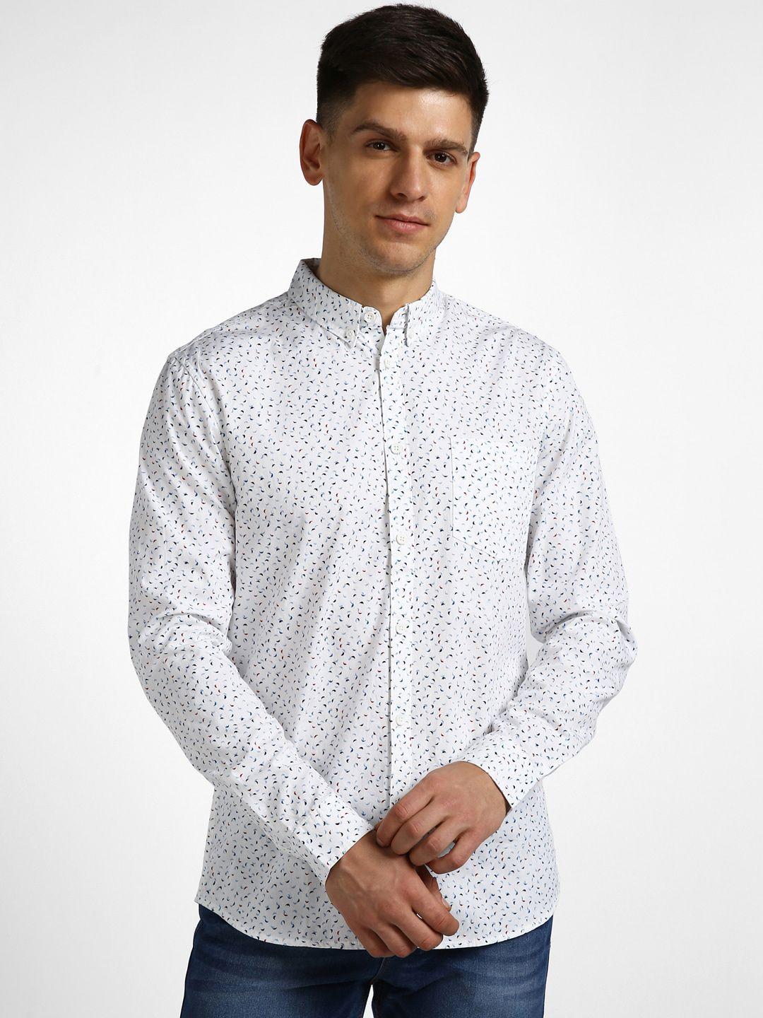 urbano fashion spread collar micro ditsy printed slim fit casual pure cotton shirt