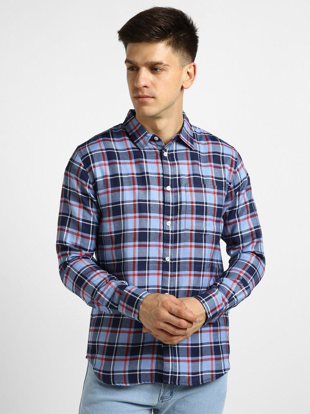 urbano fashion tartan checked slim fit casual shirt