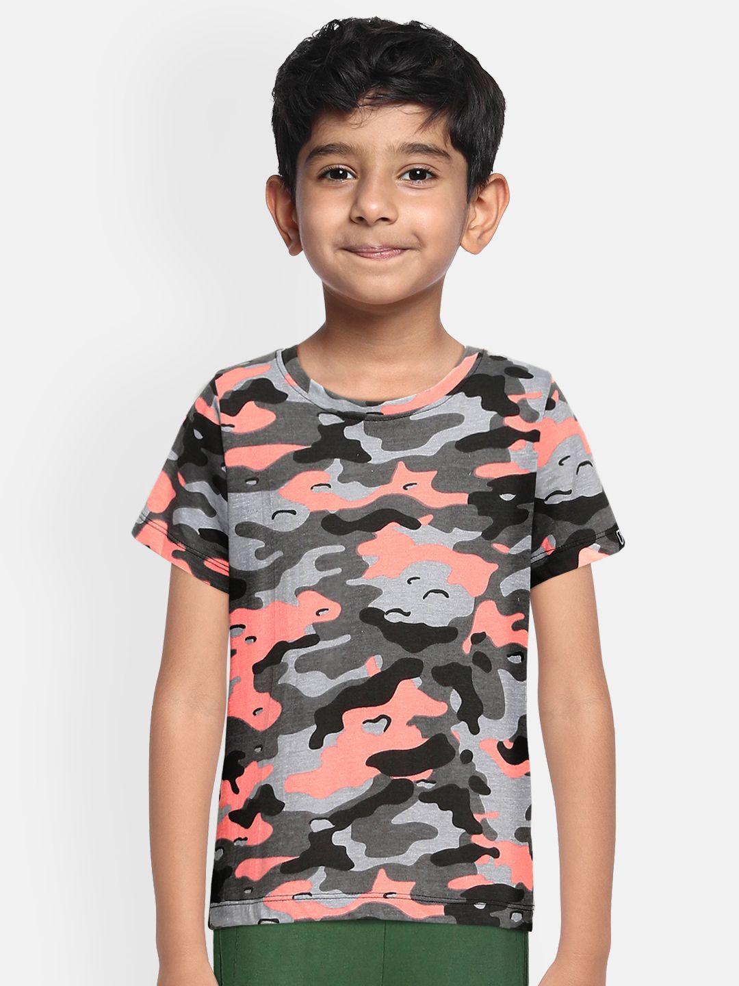 urbano juniors boys grey & orange camouflage printed training or gym t-shirt