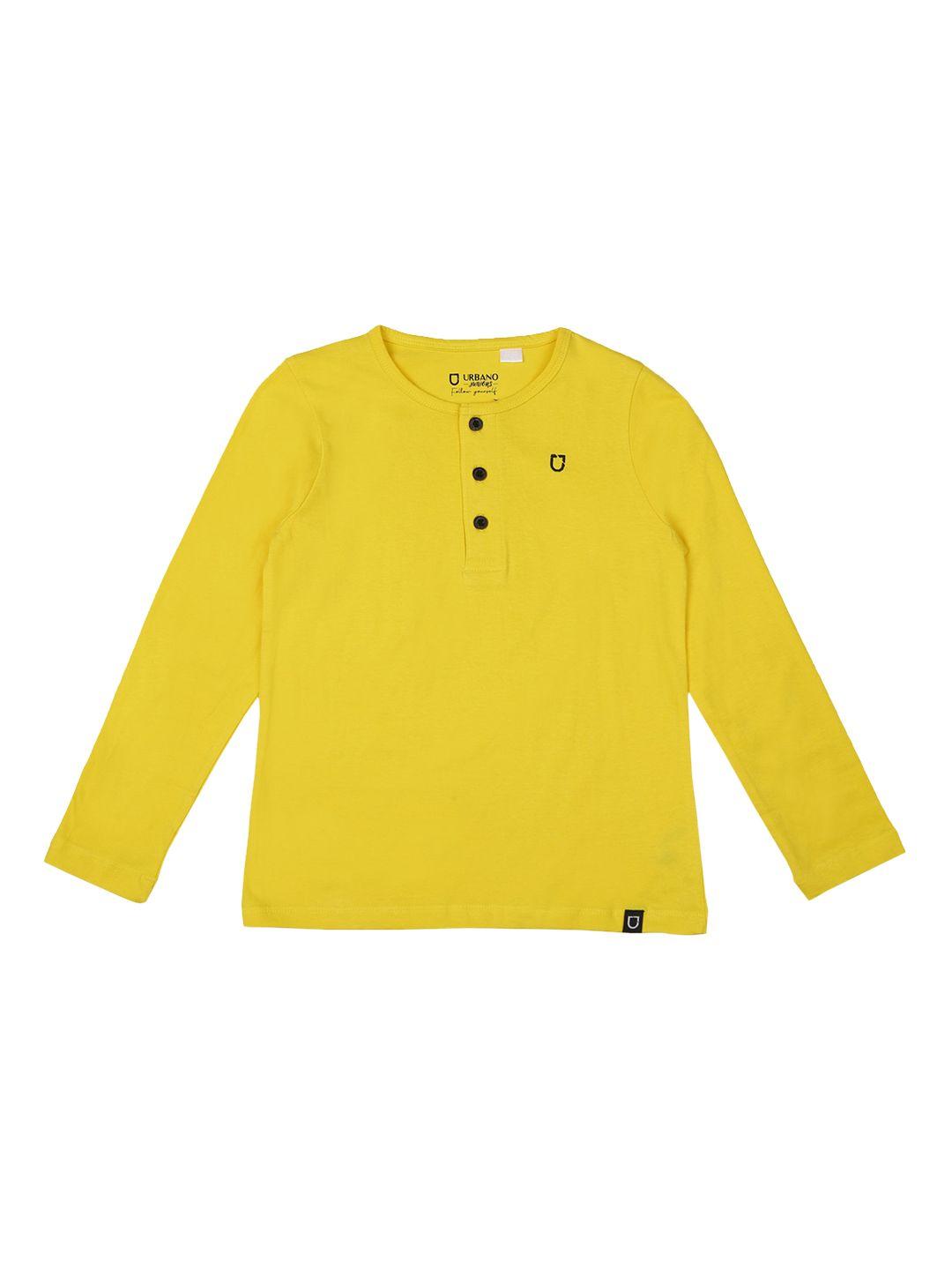 urbano juniors boys mustard solid henley neck t-shirt