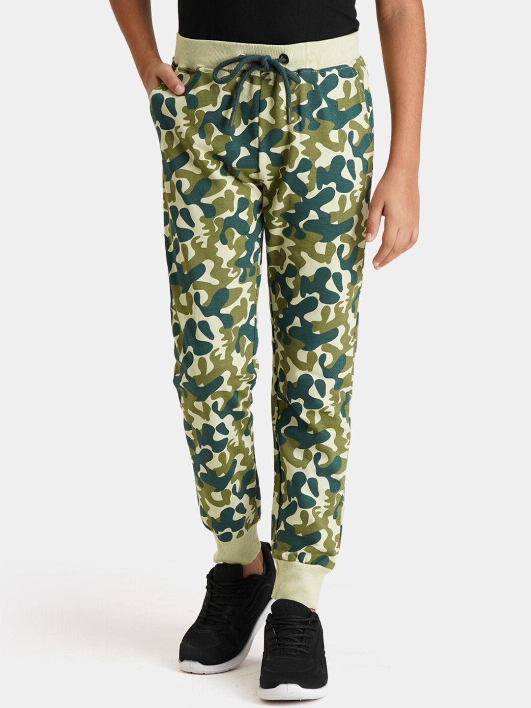 urbano juniors camouflage printed cotton mid-rise joggers