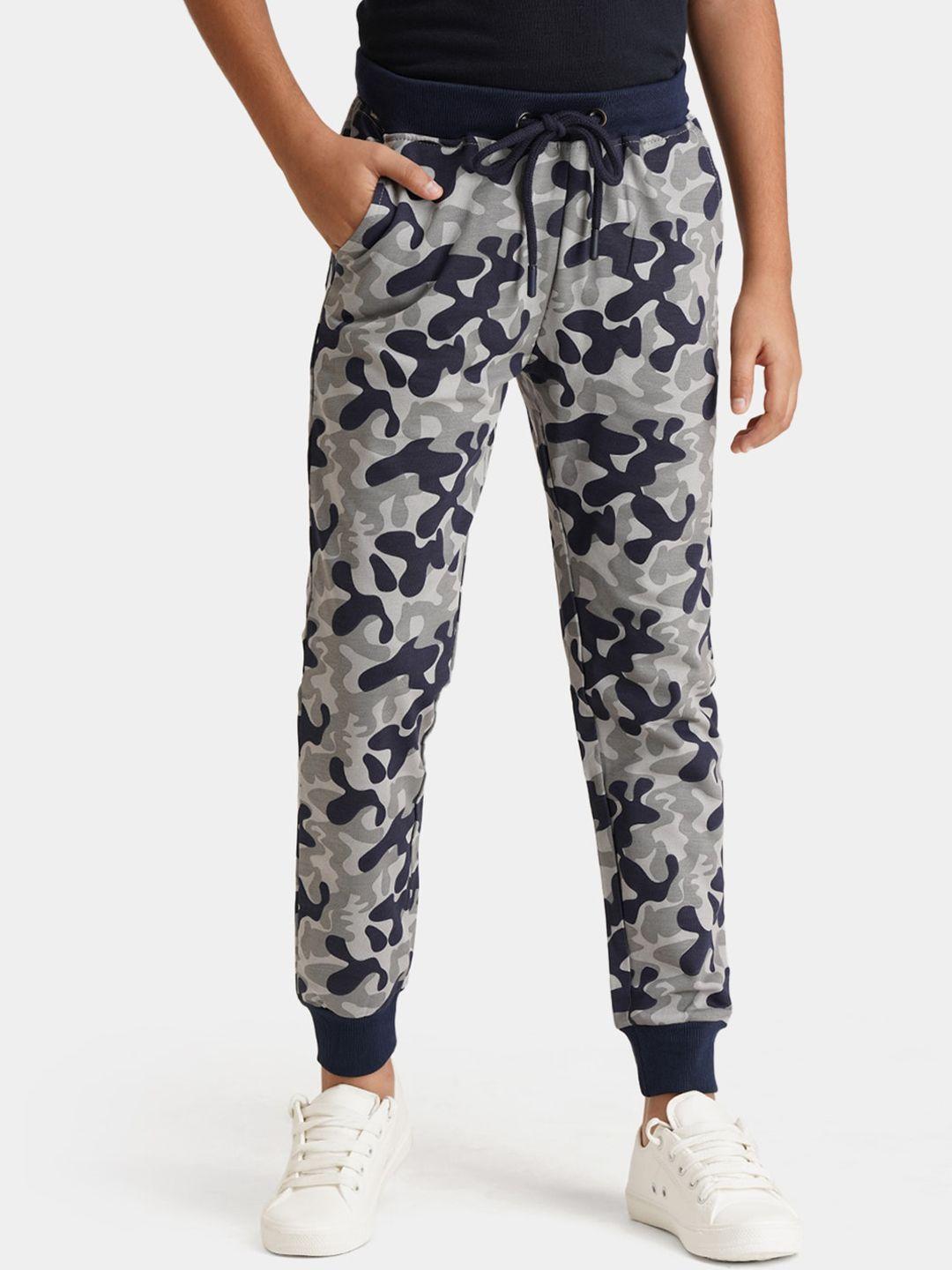 urbano juniors camouflage printed pure cotton mid-rise joggers