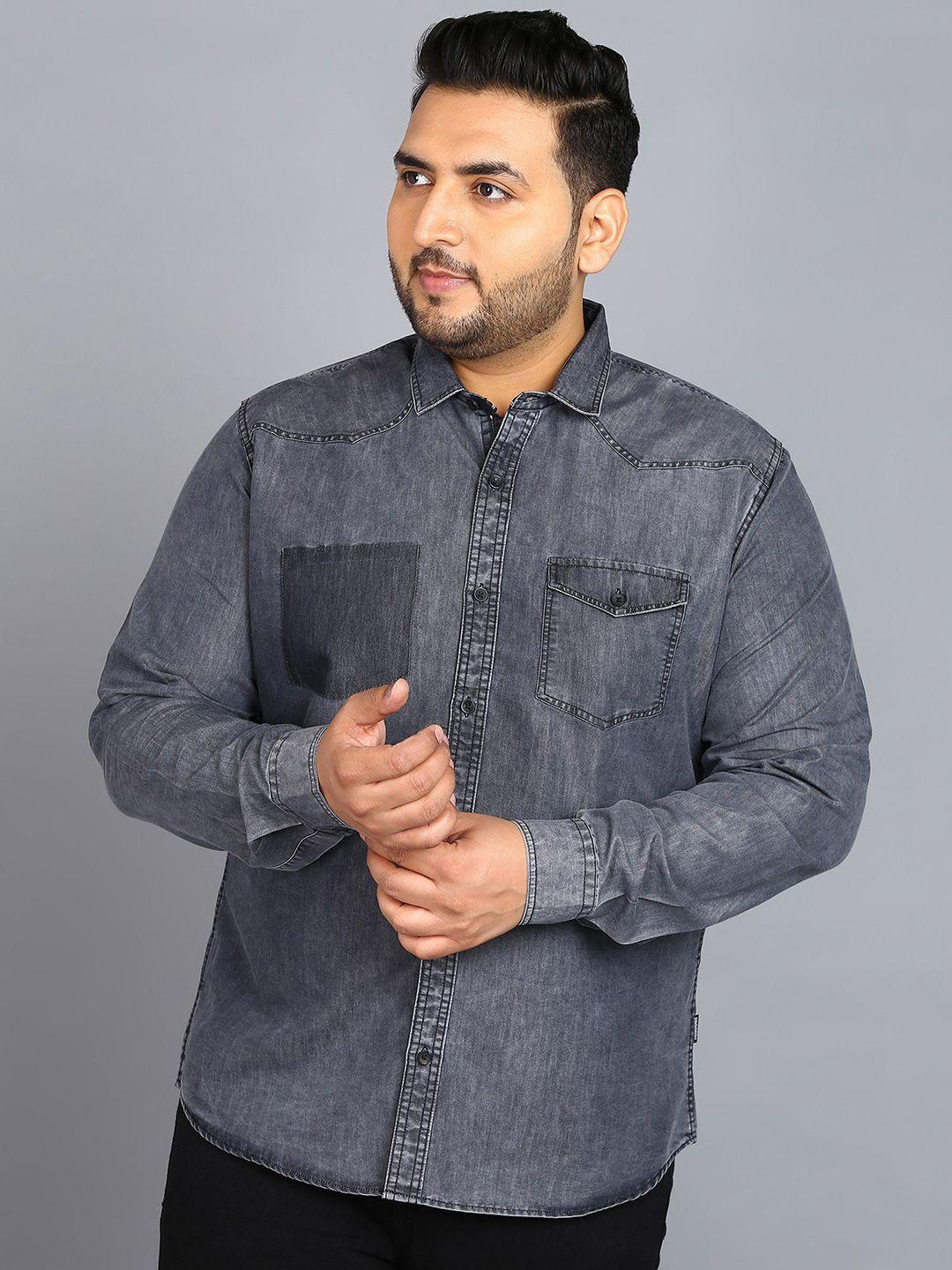 urbano plus faded spread collar denim casual shirt