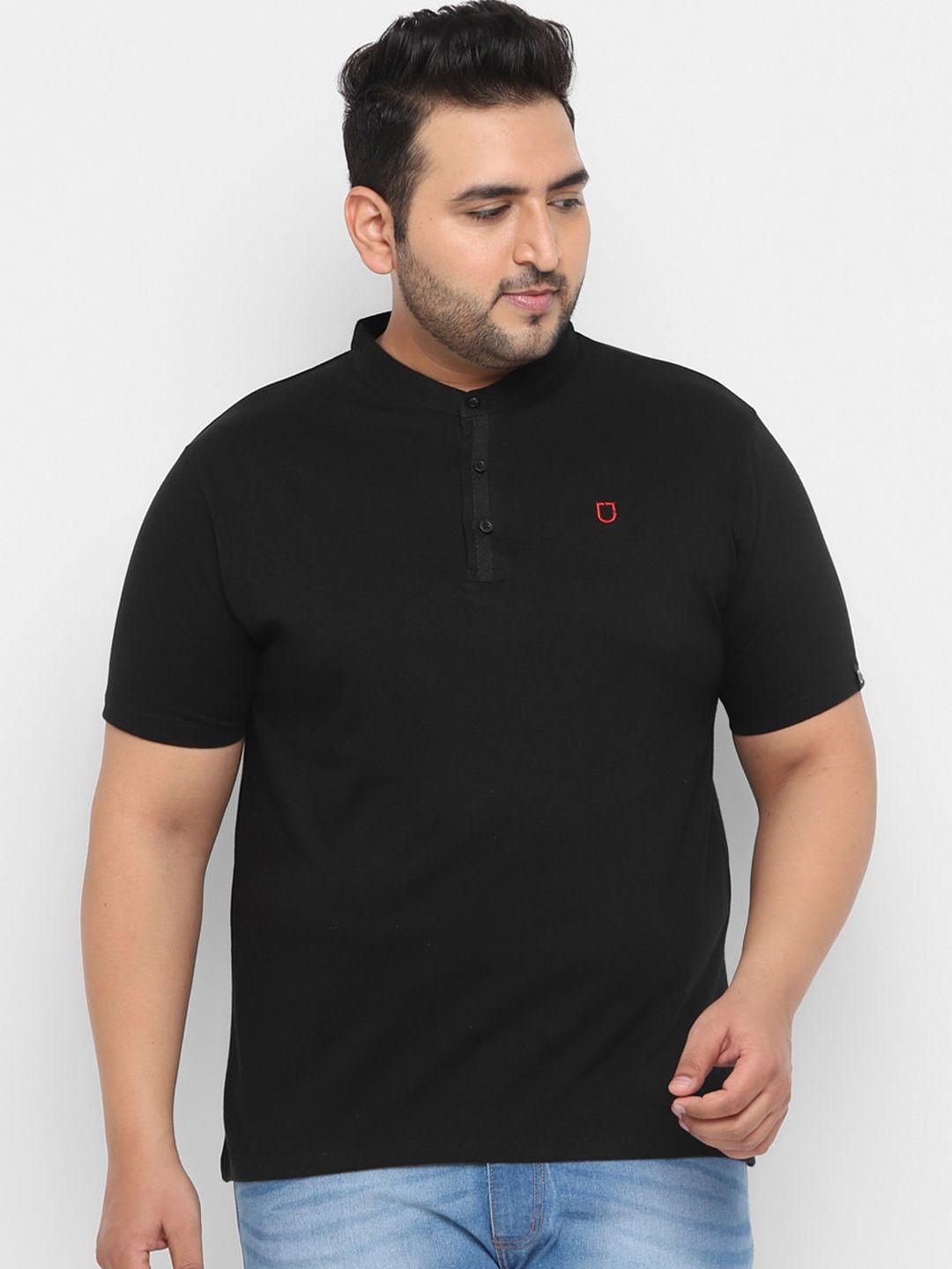 urbano plus men black solid polo collar pure cotton t-shirt