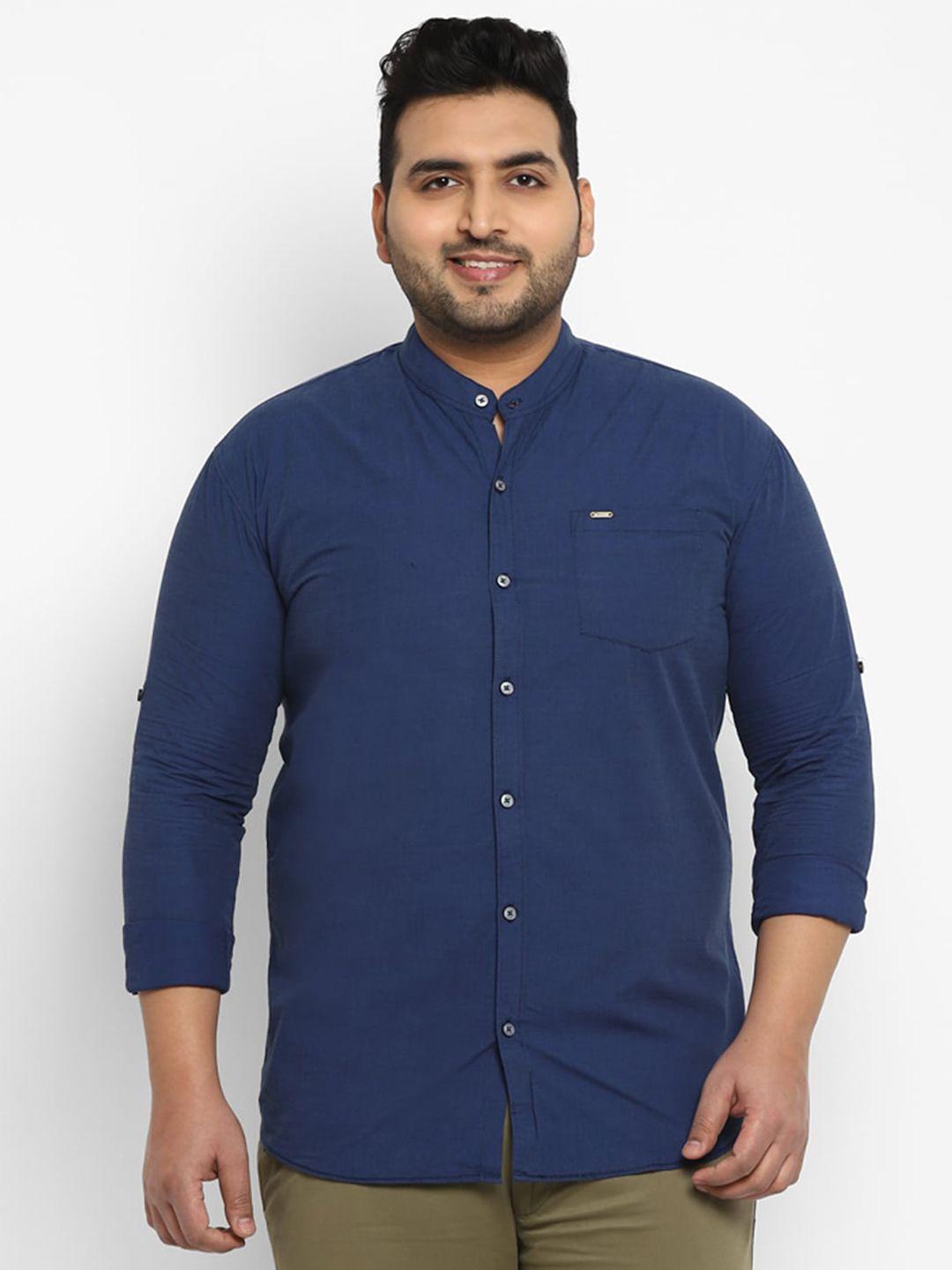 urbano plus men blue solid cotton casual shirt