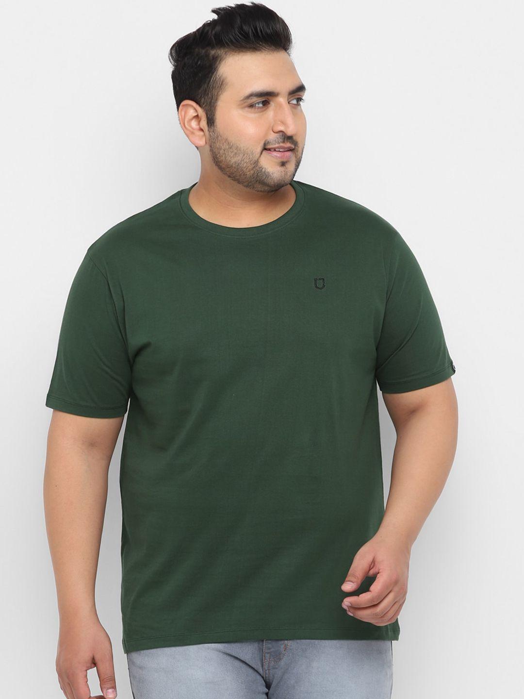 urbano plus men green solid round neck pure cotton t-shirt