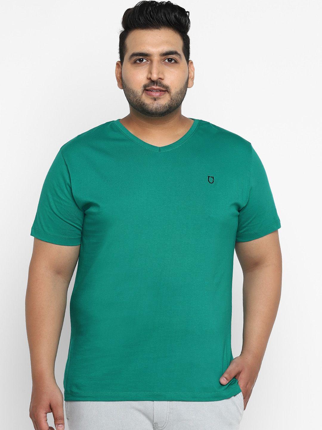 urbano plus men green solid v-neck t-shirt