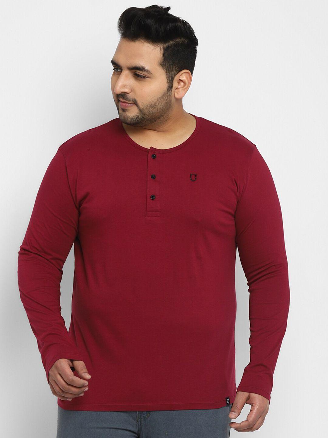 urbano plus men maroon henley neck t-shirt