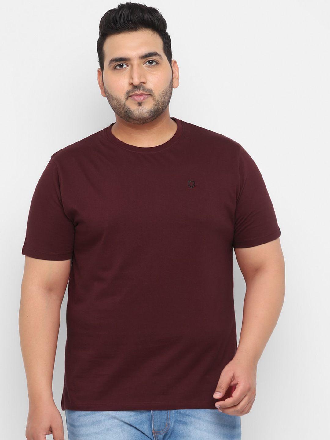 urbano plus men maroon solid round neck t-shirt