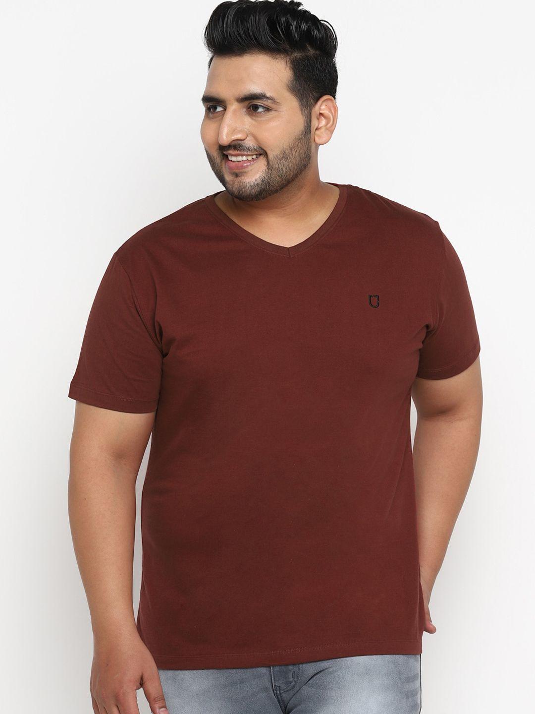 urbano plus men maroon solid v-neck t-shirt