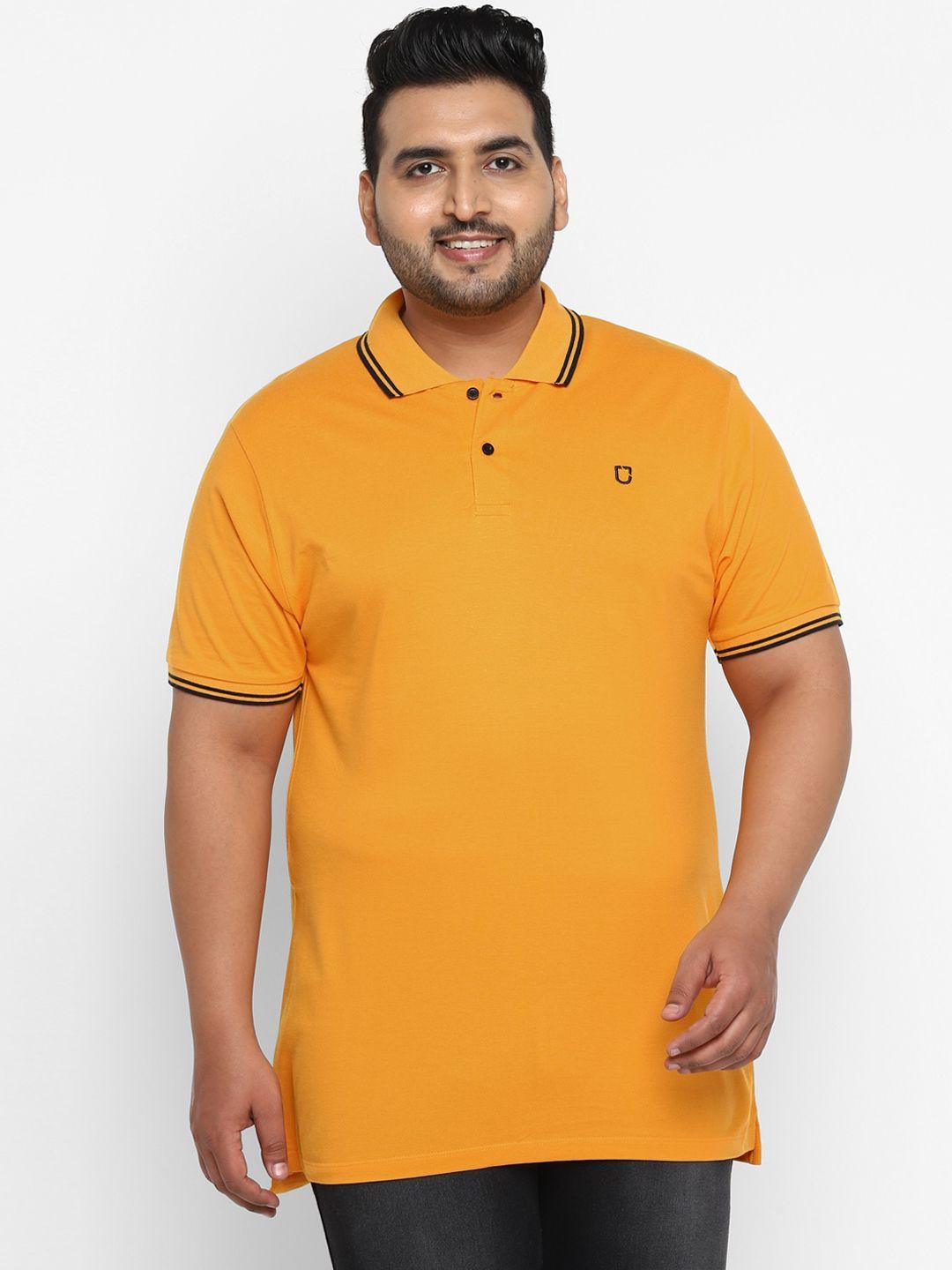 urbano plus men mustard yellow solid polo collar pure cotton t-shirt