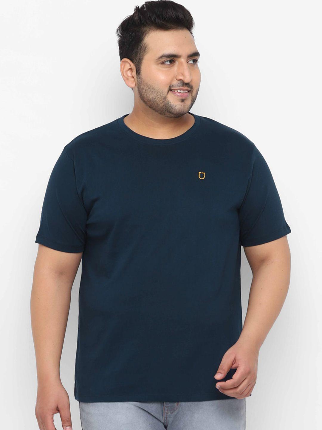 urbano plus men navy blue solid round neck t-shirt