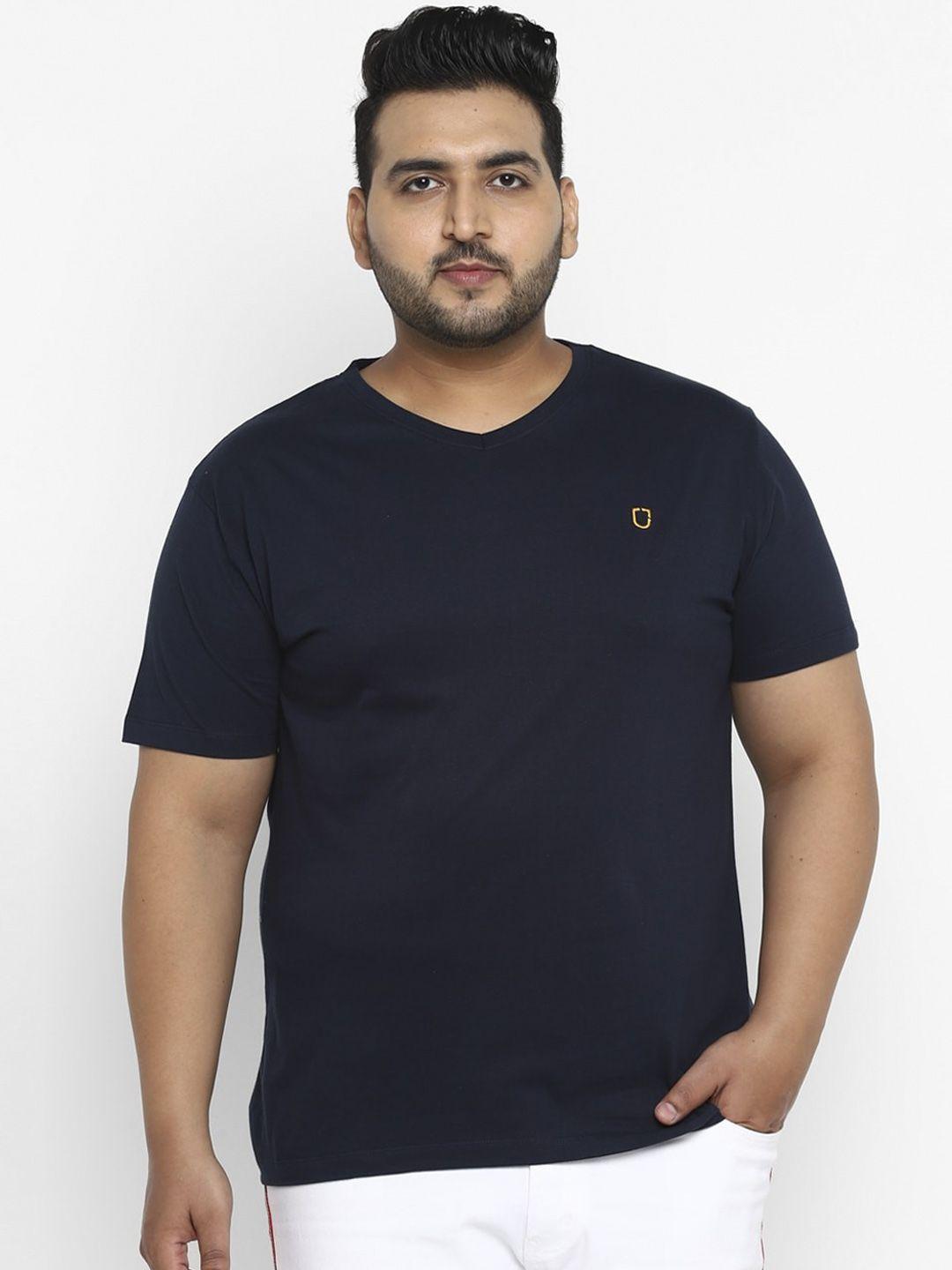 urbano plus men navy blue solid v-neck pure cotton t-shirt